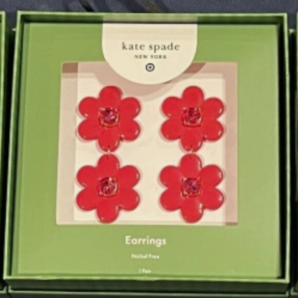 Kate Spade New York X Target Red Flower Earrings 1 Pair, in box, no cover NWT - Picture 1 of 6